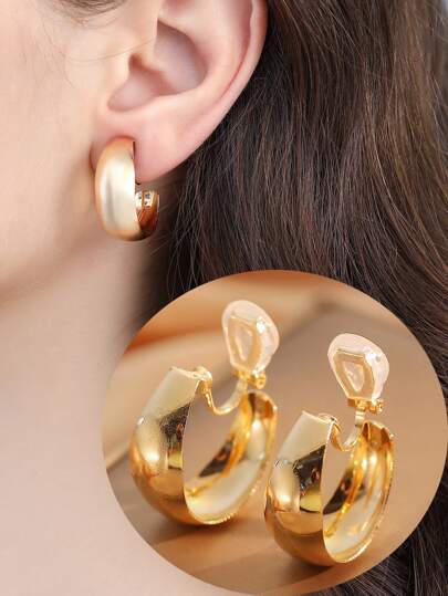 1 paire Boucles d'oreilles clip lisses, rondes et brillantes à la mode pour femmes, convient pour un port quotidien, excellent comme cadeau