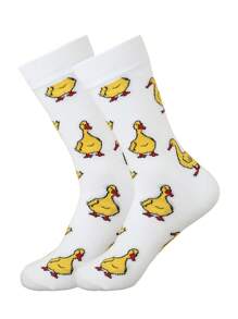 1 Đôi tất thời trang cao đến bắp chân bằng vải ngỗng trắng và vàng dành cho nam và nữ, mùa thu - Nhiều màu - Xem 1