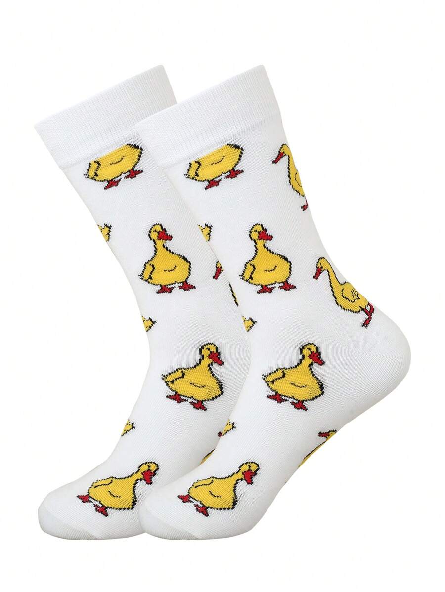 1 Đôi tất thời trang cao đến bắp chân bằng vải ngỗng trắng và vàng dành cho nam và nữ, mùa thu - Nhiều màu - Xem 1