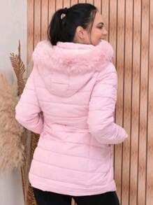 WOMEN'S DOUBLE-FACED PARKA OVERCOAT IN SUPER WARM, WATERPROOF NYLON - 淺粉色 - 查看 2