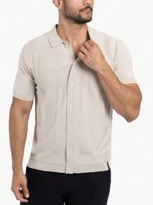 Men's Textured Short Sleeve Polo Sweater - Oatmeal - View 5