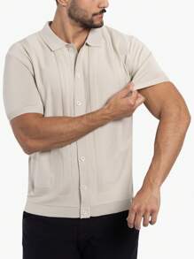 Men's Textured Short Sleeve Polo Sweater - Oatmeal - View 2
