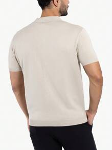 Men's Textured Short Sleeve Polo Sweater - Oatmeal - View 3