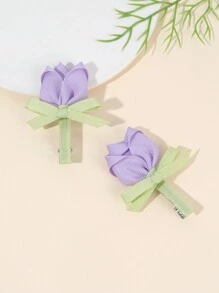 2pcs/Set Girls Pink Rose Bow Hair Clips, Satin Hair Barrettes, Sweet Children Hair Accessories - Multicolor - View 4