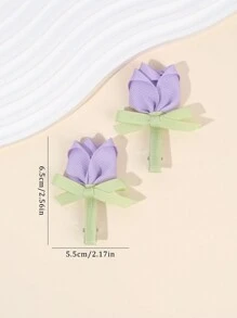 2pcs/Set Girls Pink Rose Bow Hair Clips, Satin Hair Barrettes, Sweet Children Hair Accessories - Multicolor - View 7