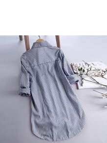 Women's Long Striped Long Sleeve Shirt - 藍色 - 查看 7
