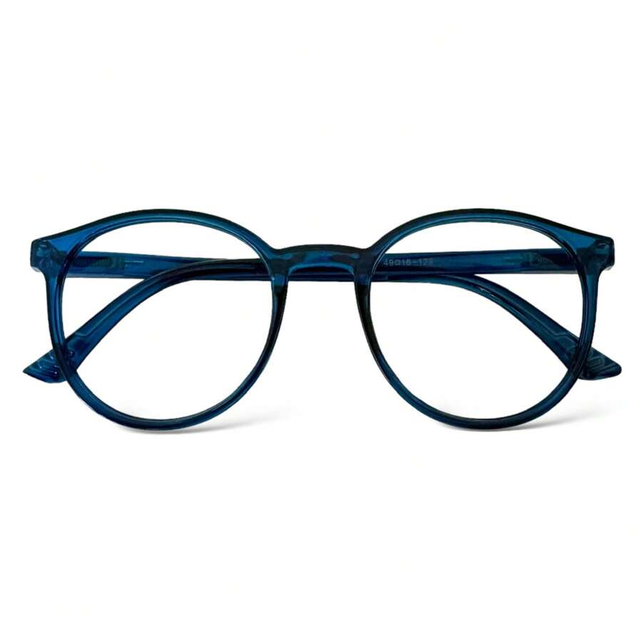 Men's Glasses Frame Without Prescription Flexible Round - Dark Blue - View 1