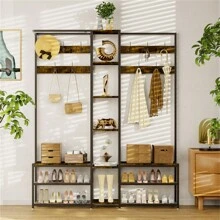 UNHO Heavy Duty Corner Coat Rack Stand Shoe Rack Storage Bench Hooks Entryway Mudroom Halloween Decorations Halloween Costumes Autumn Decor Festival Decor Coat Rack Back To School Travel Essentials Room Decor, Home Decor, Bedroom Decor Storage Organization And Storage - Black - View 5