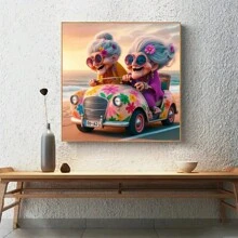 5D Round Diamond Painting Kit For Adults - Fun Grandmothers Driving Car Full Drill Diamond Art - Multicolor - View 2