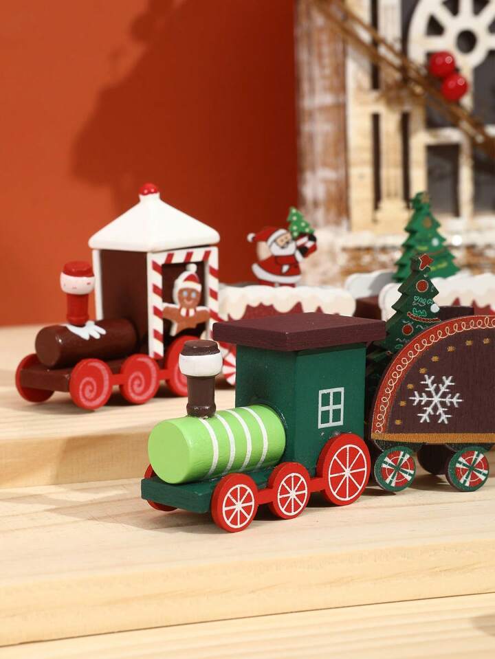 1pc 木製 4 セクションクリスマストレインオーナメント
