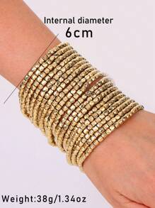 19pcs/Set Gold Faceted Beaded Multi-Layer Stackable Bracelet, Suitable For Women Evening Party And Daily Wear - Gold - View 5