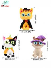 Molutian Set de 3 estilos de gatos negros de peluche de 25cm/9,84 pulg. - Gato negro de bruja, gato negro de calabaza, figuras de peluche de gato de dibujos animados - Juguetes de peluche, almohada, decoración del hogar, regalo para fiestas - Multicolor - Ver 2