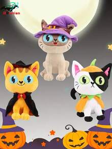 Molutian Set de 3 estilos de gatos negros de peluche de 25cm/9,84 pulg. - Gato negro de bruja, gato negro de calabaza, figuras de peluche de gato de dibujos animados - Juguetes de peluche, almohada, decoración del hogar, regalo para fiestas - Multicolor - Ver 1