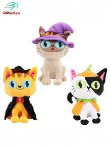 Molutian Set de 3 estilos de gatos negros de peluche de 25cm/9,84 pulg. - Gato negro de bruja, gato negro de calabaza, figuras de peluche de gato de dibujos animados - Juguetes de peluche, almohada, decoración del hogar, regalo para fiestas - Multicolor - Ver 4