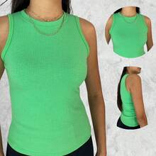 Plain Women's Ribbed T-Shirt Regata Basica Moda Fashion - Green - View 5