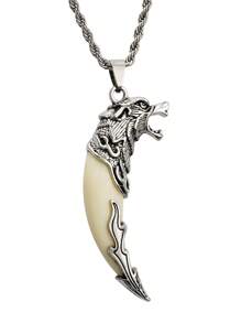 1 Stück Vintage Anhänger Halskette für Männer mit Wolfszahn Optik, Punk Wolf Kopf Edelstahl Schmuck, Familien-Feiertag Geburtstags-Party Halloween Geschenk, Titanlegierung Twist Kette, für Herren & Damen Alltagstragen