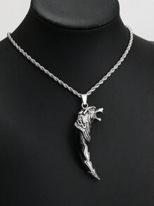1 Stück Vintage Anhänger Halskette für Männer mit Wolfszahn Optik, Punk Wolf Kopf Edelstahl Schmuck, Familien-Feiertag Geburtstags-Party Halloween Geschenk, Titanlegierung Twist Kette, für Herren & Damen Alltagstragen