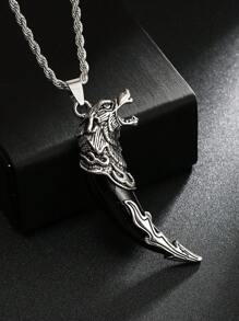 1 Stück Vintage Anhänger Halskette für Männer mit Wolfszahn Optik, Punk Wolf Kopf Edelstahl Schmuck, Familien-Feiertag Geburtstags-Party Halloween Geschenk, Titanlegierung Twist Kette, für Herren & Damen Alltagstragen