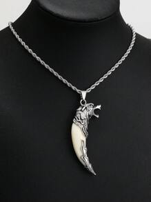 1 Stück Vintage Anhänger Halskette für Männer mit Wolfszahn Optik, Punk Wolf Kopf Edelstahl Schmuck, Familien-Feiertag Geburtstags-Party Halloween Geschenk, Titanlegierung Twist Kette, für Herren & Damen Alltagstragen