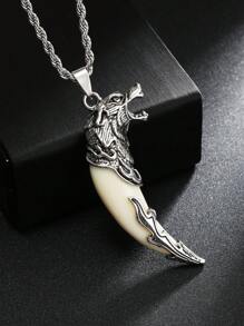 1 Stück Vintage Anhänger Halskette für Männer mit Wolfszahn Optik, Punk Wolf Kopf Edelstahl Schmuck, Familien-Feiertag Geburtstags-Party Halloween Geschenk, Titanlegierung Twist Kette, für Herren & Damen Alltagstragen
