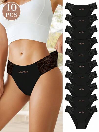 MIOTAN 10 条装 女式低腰蕾丝三角裤，纯色，性感