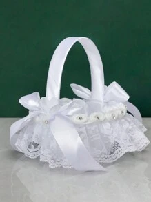 1pc Wedding Flower Girl Basket Mini Lace, Feather, And Flower Basket With Handle For Wedding, White Lace Flower Basket Used As Photography Prop And Wedding Accessories Jewelry Flower Basket - Multicolor - View 19