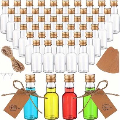 5/20/60/100pcs Mini Liquor Bottles - Multipurpose Portable Plastic Containers With Airtight Sealed Caps, Suitable For Storing Spirits, Juices And Sauces - Leak-Proof, Shatterproof Plastic Mini Bottles With Airtight Locking Lids: 0.85oz/1.7oz/3.3oz/5oz, Reusable, Hand Washable, Ideal For Parties, Weddings, Thanksgiving, Halloween And Christmas Favors