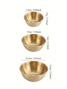 3 件套不锈钢沙拉搅拌碗带秤、烘焙和打蛋碗、蔬菜洗碗套装、厨房、圣诞礼物 - 金色 - 查看 2