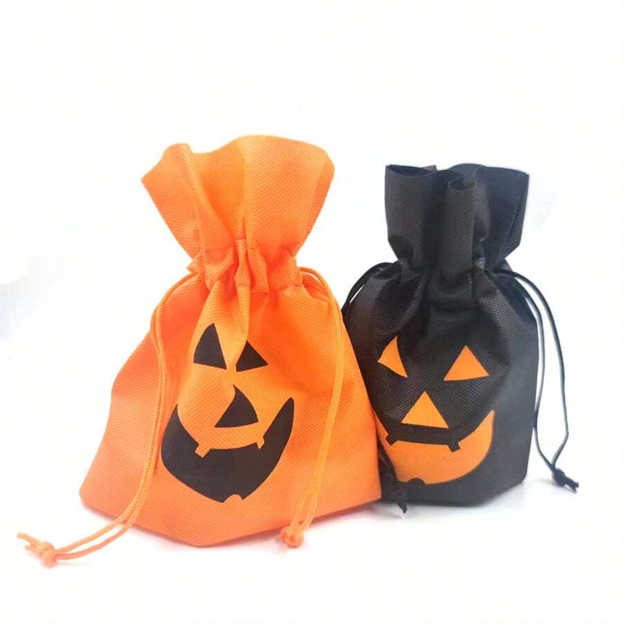 5 piezas Bolsas de regalo de dibujos animados con diseño de calabaza de Halloween para snacks, dulces, galletas, bolsas de embalaje de regalos, adorables bolsitas pequeñas - Multicolor - Ver 1