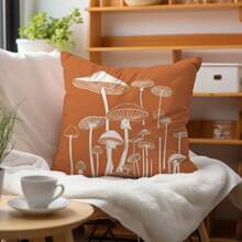 1pc effen oranje paddenstoelpatroon sierkussenhoes, enkelzijdig bedrukt koraalfleece materiaal, 45*45cm/18*18inch kussenhoes geschikt voor moderne inrichting, woonkamer, geschenken