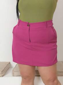 Plus Size Tailored Short Skirt Shorts - 玫瑰紅 - 查看 2