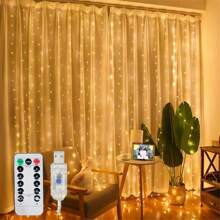 1pc LED Curtain String Light With Remote Control, 100/200/300 LED USB Powered Fairy Lights For Wedding, Party, Home, Garden, Bedroom, Indoor Outdoor Wall Decor - Plastic Material, No Batteries Included - USB Curtain Light - View 13