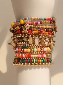 18 件/套手工串珠波西米亚风格时尚个性化堆叠彩色手链套装，适合女性派对和日常佩戴 - 彩色 - 查看 4