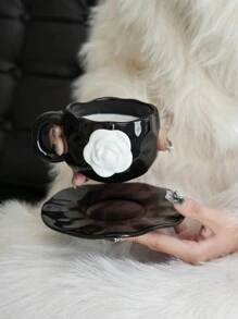 1pc 350ml High-End Camellia Ceramic Mug, Exquisite Design Tea Cup For Afternoon Tea Or Coffee, Gift Or Souvenir Back To School