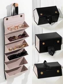 1pc (3/4/5/6 Grid) Casual PU Leather Glasses/Sunglasses Case Box Glasses Accessories For Women