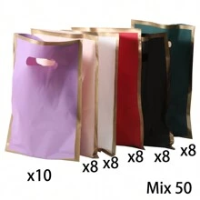 50 个带手柄的厚礼品袋，金边塑料派对糖果袋，适合各种节日派对、返校节、情人节 - 彩色 - 查看 17