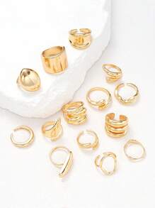 14pcs Exaggerated Smooth Asymmetrical Shape Rings Set For Women, Casual Everyday Wear, Girlfriend/Birthday Gift - Phong cách 2 - Xem 4