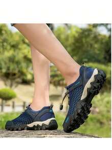 Men's Summer Mesh Breathable Hiking Shoes Sneakers Outdoor Travel Walking Shoes Lightweight Portable Wading Shoes - 藍色 - 查看 3