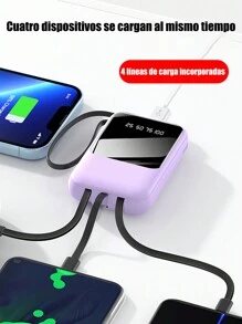 Mini Banco de energía 20000mah carga rápida incorporada con pantalla digital de 4 cables Banco de energía externo portátil - Rosa Pálido - Ver 5