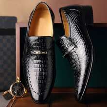 Men's High Gloss Oxford Crocodile Print Leather Shoes - Comfortable & Stylish British Business Formal Footwear - 黑色 - 查看 4