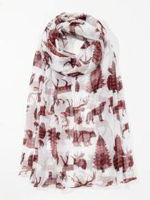 1 条圣诞主题围巾，可爱圣诞老人/雪花/驯鹿/圣诞树数码印花围巾，派对装饰轻便透气围巾