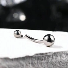 1pc Belly Button Rings, Silvery Belly Rings, Internally Threaded Navel Piercing Jewelry, Long Belly Piercing Jewelry, Curved Barbell, Belly Rings For Women Men - Silver - View 5