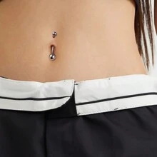1pc Belly Button Rings, Silvery Belly Rings, Internally Threaded Navel Piercing Jewelry, Long Belly Piercing Jewelry, Curved Barbell, Belly Rings For Women Men - Silver - View 6