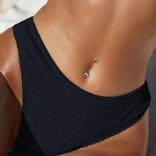 1pc Belly Button Rings, Silvery Belly Rings, Internally Threaded Navel Piercing Jewelry, Long Belly Piercing Jewelry, Curved Barbell, Belly Rings For Women Men - Silver - View 7