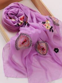 1 件刺绣花卉轻质透气围巾，复古风格防风披肩女式头巾 - 彩色 - 查看 14