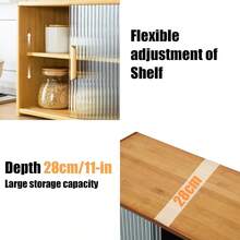 HOHOBLA LOYALHEARTDY-BTG Bamboo Countertop Storage Cabinet With 2 Sliding Striped Glass Doors, Kitchen Cabinet Pantry Sideboard Freestanding Utility Cupboard For Spice Seasoning Bottles, Dish, Bowl (Brown)[Best Gift For Family&Friends] - 卡其色 - 查看 9