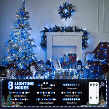 KBO JMEXSUSS Blue And White Christmas Lights Outdoor With Remote, 600 LED String Lights Indoor Clear Wire, 168ft Christmas Fairy Lights Plug In For Bedroom Tree Birthday Party Christmas Decorations - Blue and White - View 3