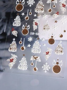 2 件装白金圣诞 5D 美甲贴纸闪光全息贴花吊坠气球圣诞树雪花叶 DIY 浮雕美甲用品美甲滑块适合女士女孩 - 彩色 - 查看 7