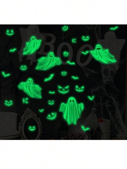 Halloween Horror Ghost PET Luminous Sticker, Glow In The Dark Bat Wall Decal, Bathroom Stickers To Overcome Fear,Christmas