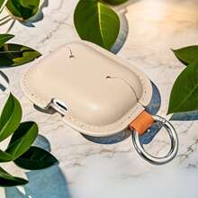 充电盒保护套适用于 Apple Air Pods Pro，带钥匙扣的皮革保护套适用于 Apple AirPods Pro 1st (2019) / AirPods Pro 2nd (2022)，皮革 Airpods 3 保护套适用于 Airpods 第三代保护性 PU 皮革保护套 Airpod 3 保护套带钥匙扣，男女皆宜 - 卡其色 - 查看 4